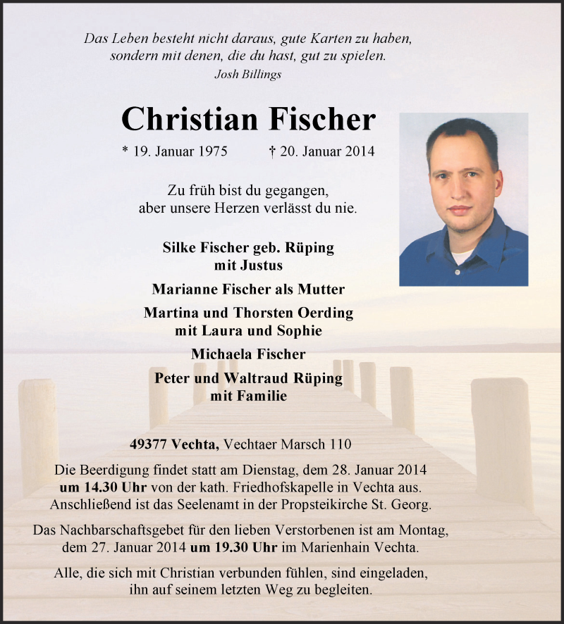  Traueranzeige für Christian Fischer vom 24.01.2014 aus OM-Medien